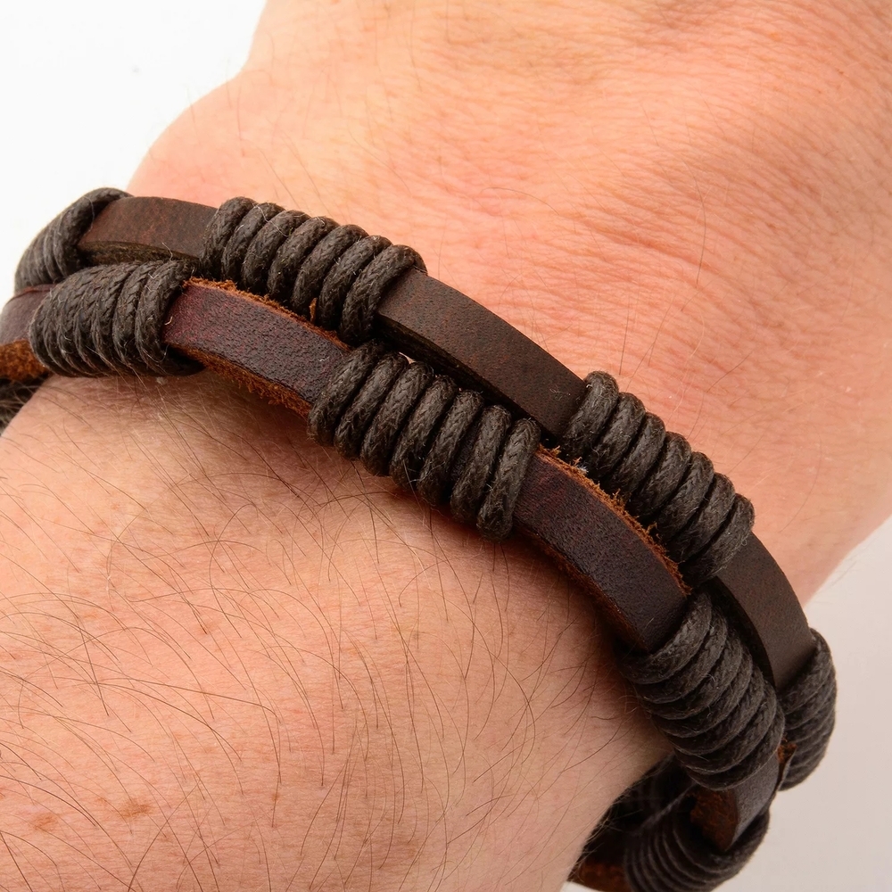Brown Leather and Cord Men's Bracelet